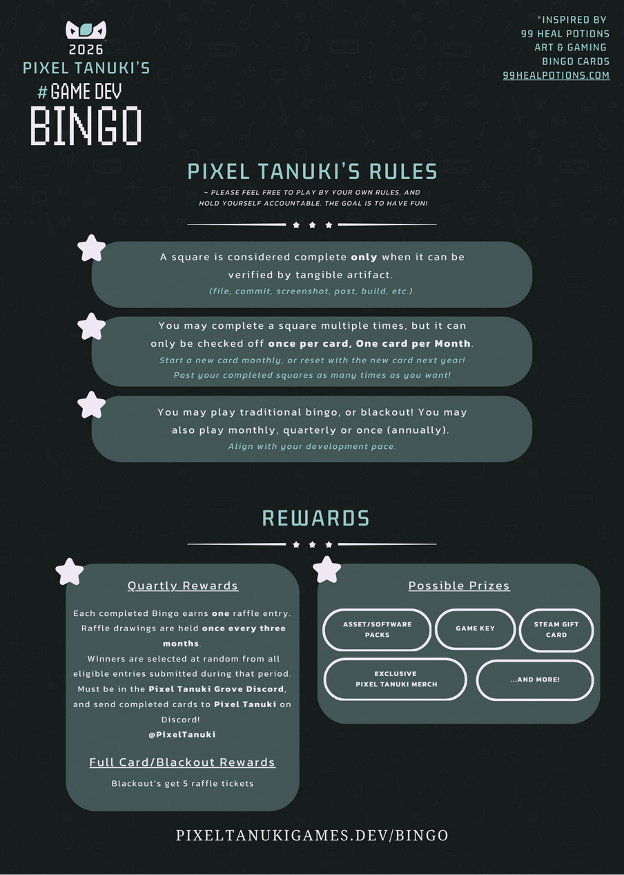 Pixel Tanuki Game Dev Bingo Rules Pixel Tanuki Game Dev Bingo Rules